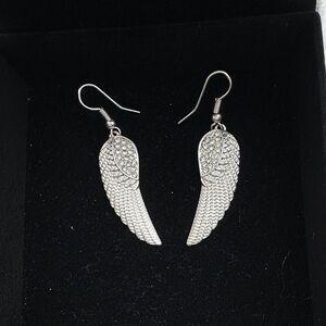 Motorcycle Silver Wing Earrings bling with rhinestones